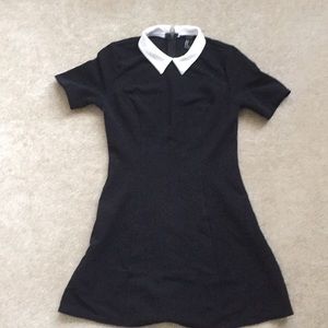 Black collared A line dress